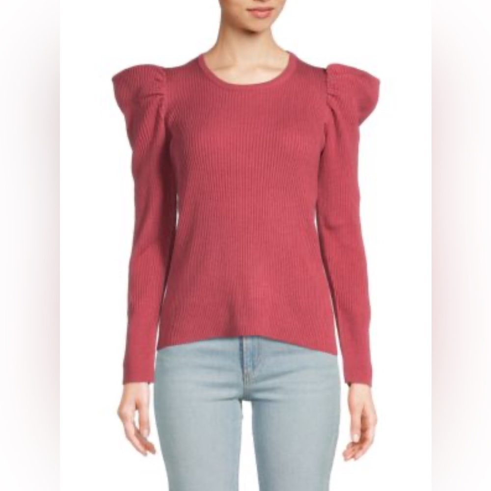 JOE'S JEANS Puff Sleeve Ribbed Long Sleeve Crewneck Sweater in Deep Pink NWOT